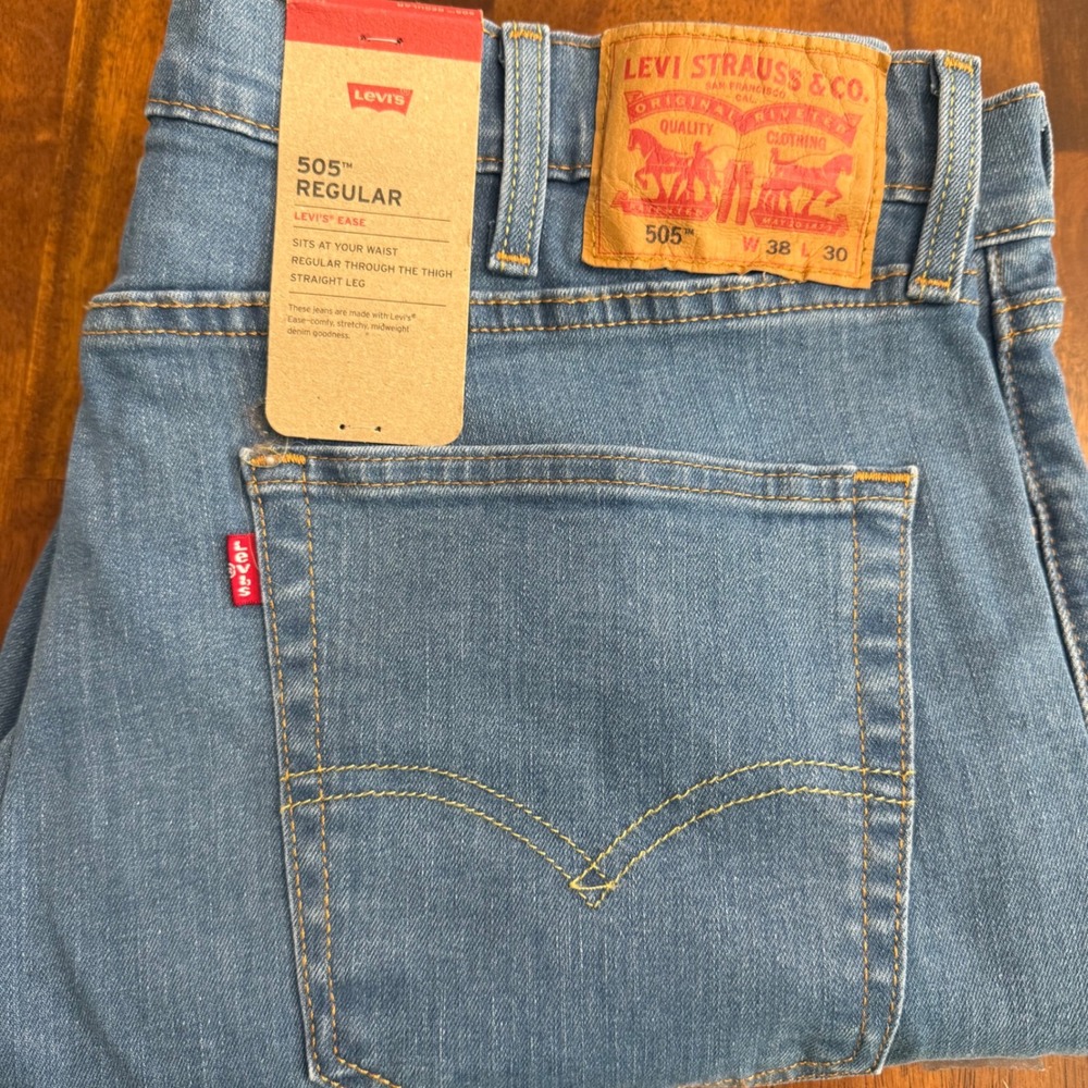 Levi Strauss Co 505 Regular Fit Straight Leg Jeans Mens‎ W38 L30 Blue Denim